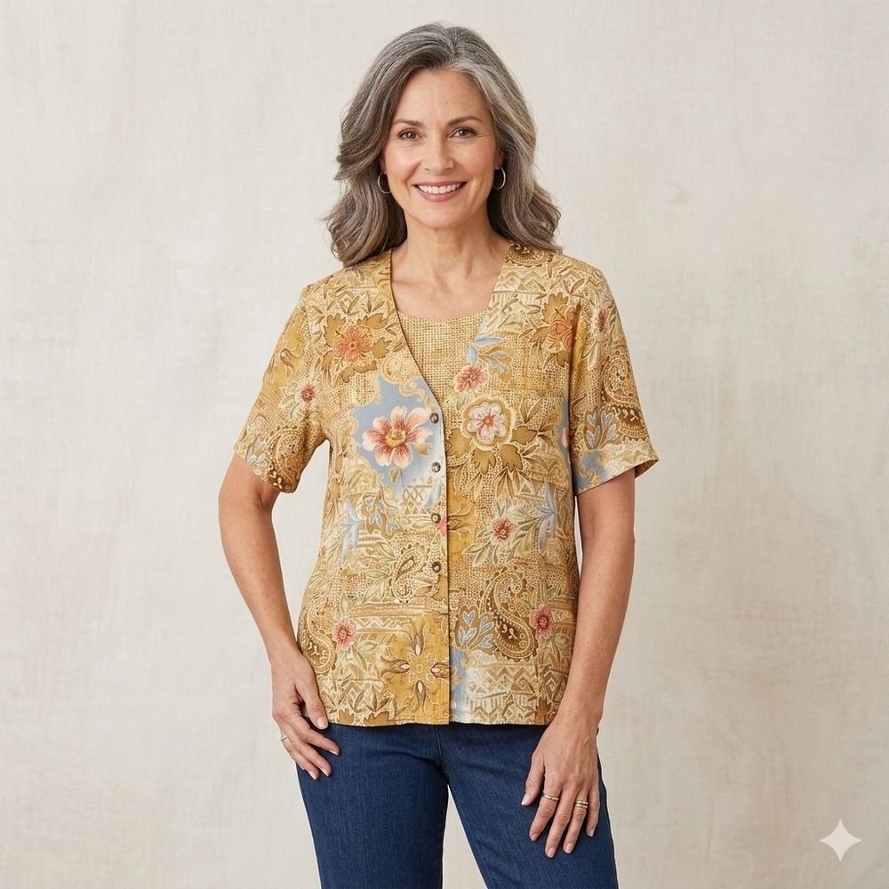 New Vintage Alfred Dunner Womens Size 18W Blouse Floral Paisley 90s Made in USA